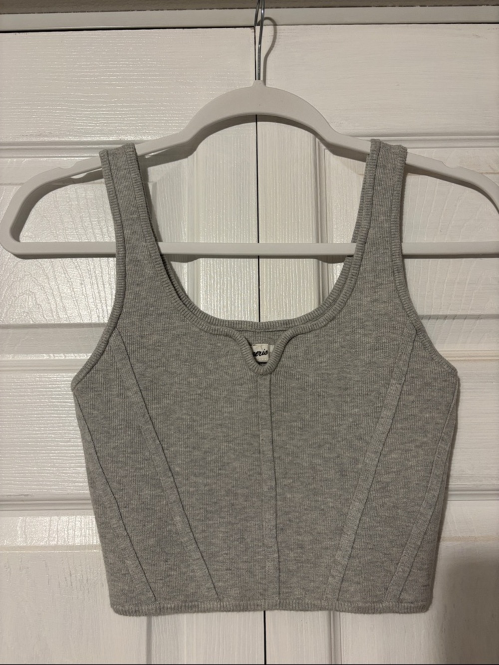 aerie Gray Ribbed Scoop Neck Crop Tank